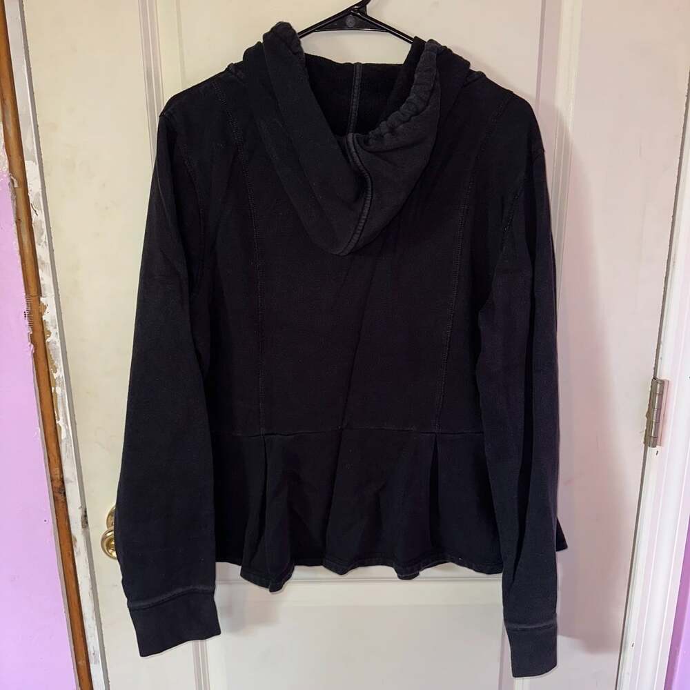 Saturday Sunday Anthropologie Zip Peplum 100% Cotton Hoodie Sweatshirt Black XL - Picture 2 of 6